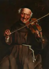 Eugenio Zampighi, Monk Playing the Violin, Oil on canvas