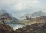 British School, Loch with Castle, Oil on canvas