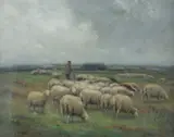 Carleton Wiggins, Sheep on Dutch Dunes, Oil on canvas