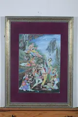 Anonymous, Dancing Figures, Six ink and color on faux ivory in khatam frames. - Largest: 19 1/2 in. x 13 3/4 in