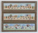 Anonymous, Equestrian Figures, Six ink and color on faux ivory in khatam frames. - Largest: 17 1/2 in. x 3 5/8 in