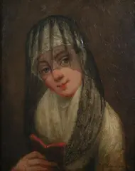 Christoffel Bisschop, Young Girl in a Veil Holding a Book, Oil on panel
