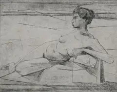 Reclining Nude by Lowell Nesbitt, Print hinged top right and left corners, offered Dec 2012