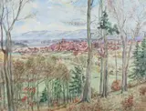 August Rapp, View of Waldmohr Rhineland, Watercolor