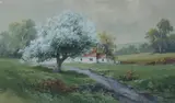 R.C. Cameron, House Along Stream, Watercolor.