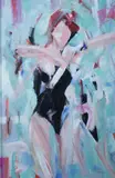 John Sulee, Dancer with Pale Green, Oil on board.