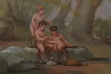 A. Deplanches, Fauns Playing with a Turtle, Oil on board