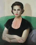 Angelopoulas, Portrait of Woman with Black Headband, Oil on canvas