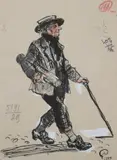 M. Dobujinsky, Man with Cane, Ink on paper