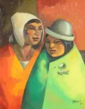 J.A. Morales, Two Peruvian Women, Oil on canvas