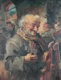 Clay, Old Man with Violin, Oil on canvas