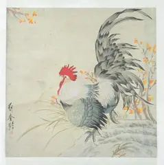 Cockerel on Rockery by Liu Kuiling, Ink and color on paper scroll, signed and sealed, sold Jan 2013