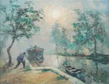Brume Sur le Canal by French School, BRUME SUR LE CANAL, oil on board, offered Jan 2013