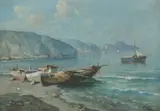 Giuseppe Salvati, Beached Rowboats, Oil on canvas