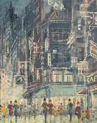 Jean Petit, Street Scene at Night, Oil on canvas