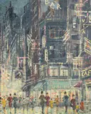Jean Petit, Street Scene at Night, Oil on canvas