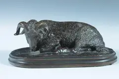 Rosa Bonheur, Resting Ram, Patinated bronze - Height: 3 1/2 in. x 8 3/4 in