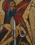 Raymond Hillary Andrews, The Warrior, THE WARRIOR, oil and gold leaf on incised wood panel