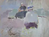 Francis Campbell Cadell, Seated Women in Hats, SEATED WOMEN IN HATS, oil on board