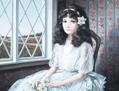 Pati Bannister, Portrait of Girl with White Lilies and Pearls, Oil on masonite