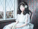 Pati Bannister, Portrait of Girl with White Lilies and Pearls, Oil on masonite