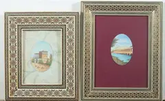 Archetectures by Anonymous, Four ink and color on faux ivory in khatam frames, sold Jan 2013
