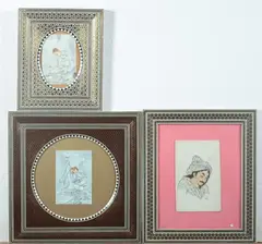 Man by Anonymous, Five ink and color on faux ivory in khatam frames, sold Jan 2013