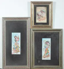 Figures by Anonymous, Seven ink and color on faux ivory in khatam frames, sold Jan 2013