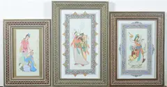 Figures by Anonymous, Six ink and color on faux ivory in khatam frames, sold Jan 2013