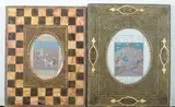 Anonymous, Figures and Calligraphy, Five ink and color on paper in khatam frames
