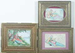 Figures by Anonymous, Five ink and color on faux ivory in khatam frames, sold Jan 2013