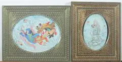 Figures by Anonymous, Six ink and color on faux ivory in khatam frames, sold Jan 2013
