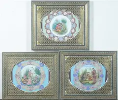 Figures by Anonymous, Six ink and color on faux ivory in khatam frames, sold Jan 2013
