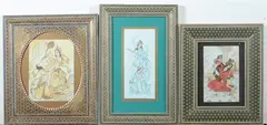 Figures by Anonymous, Six ink and color on faux ivory in khatam frames. - Largest: 9 in. x 6 1/4 in, sold Jan 2013