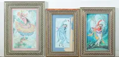 Dancing Beauty by Anonymous, Five ink and color on faux ivory in khatam frames. - Largest: 11 in x 81/2 in, sold Jan 2013