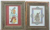 Anonymous, Figures, Six ink and color on faux ivory in khatam frames