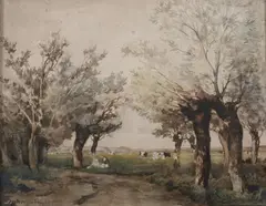 Johan Hendrik Weissenbruch, Cows in a Summer Landscape, Watercolor on paper mounted on board