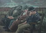 Carl B. Nyquist, Wpa Scene of Three Men Asleep on a Park Bench, Oil on canvas