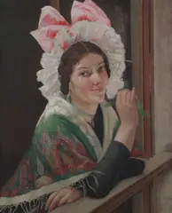 Charles Maurin, Young Woman with Gardenia at Balcony Window, Oil on canvas