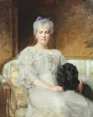 Arthur Stockdale Cope, Portrait of Eleanor Barett Palmer (1864-1929) with Her Faithful Companion, "Rajah", Oil on canvas