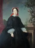 Continental School, Portrait of Woman with Lace Collar and Red and White Bonnet, PORTRAIT OF WOMAN WITH LACE COLLAR AND RED AND WHITE BONNET, oil on canvas
