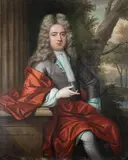 Portrait of Gentleman with Draped Red Satin by Continental School, PORTRAIT OF GENTLEMAN WITH DRAPED RED SATIN, oil on canvas, sold Jan 2013
