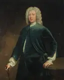 Portrait of Man in Blue with Walking Stick by Continental School, PORTRAIT OF MAN IN BLUE WITH WALKING STICK, oil on canvas, sold Jan 2013