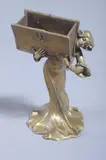 Francois Alphonse Piquemal, Untitled, Art nouveau gilded bronze figure of dreamy eyed maiden, in long flowing robe, holding large book in front of her chest and face