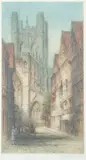 James Alphege Brewer, Chester Cathedral, On verso is an artist's label indicating that the title is "Chester" and the print is an "original etching" and "edition limited."