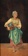 A. Franchi, Study of a Peasant Woman Holding a Basket of Fish, Oil on wood panel.