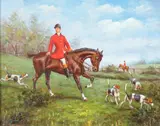 Fox Hunting Scene by English School, FOX HUNTING SCENE, oil on canvas., sold Feb 2013