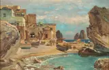 Heinrich Wolff, Coastal Village, Oil on panel