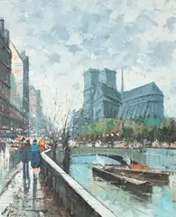 Giuseppe Maggi, Paris Scene, Oil on canvas