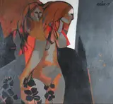 Luis Merino, Abstract Painting of Two Women, Oil on canvas.